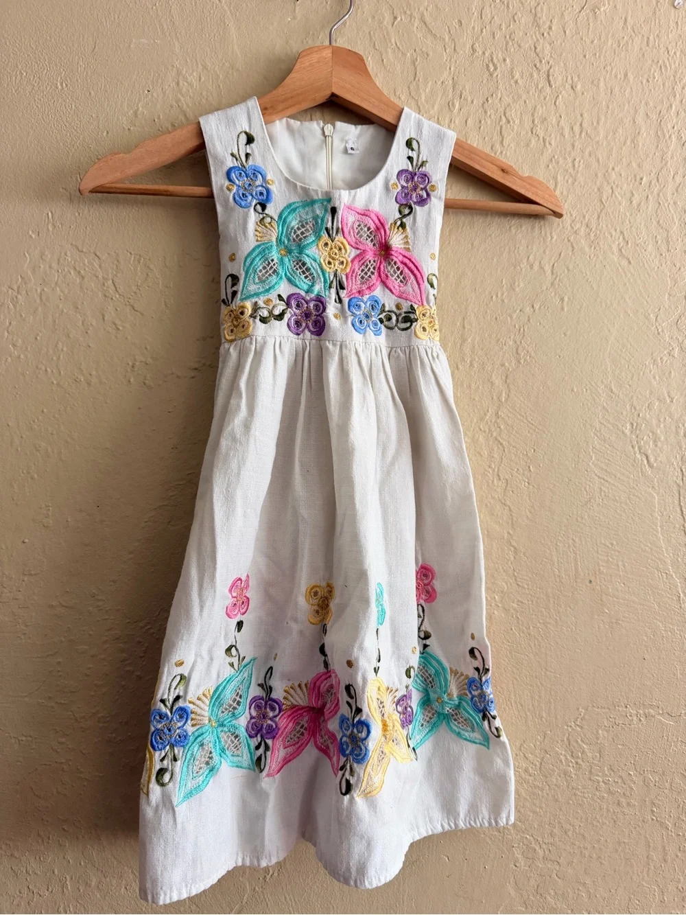 Embroidered White Floral Girls' Dress